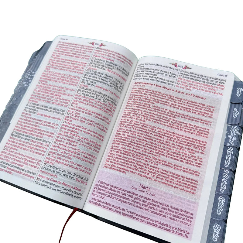 Bíblia de Estudo da mulher Sábia Preta Falas de Jesus em Vermelho Deus em Azul com Abas Glitter Cpp